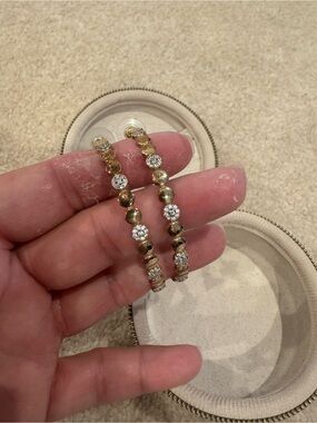 Two for One Frieda Rothman Gold-Tone Crystal Hoop Earrings